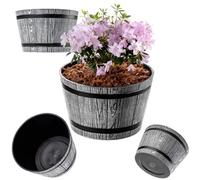 Kadax Barrel Planter, Plastic Plant Pot For Indoor And Outdoor Use, Weatherproof Rustic Flower Pot, Round (30Cm, Light Grey)