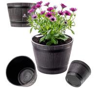 Kadax Barrel Planter, Plastic Plant Pot For Indoor And Outdoor Use, Weatherproof Rustic Flower Pot, Round (23Cm, Beige)