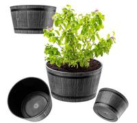 Kadax Barrel Planter, Plastic Plant Pot For Indoor And Outdoor Use, Weatherproof Rustic Flower Pot, Round (40Cm, Dark Grey)