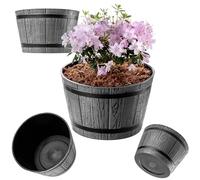 KADAX Barrel Planter, Plastic Plant Pot for Indoor and Outdoor Use, Weatherproof Rustic Flower Pot, Round Garden Planter (⌀ 30 cm, Dark Grey)
