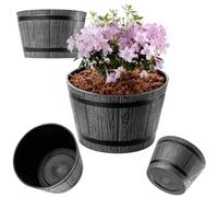 Kadax Barrel Planter, Plastic Plant Pot For Indoor And Outdoor Use, Weatherproof Rustic Flower Pot, Round (30Cm, Dark Grey)