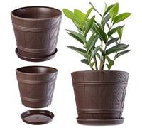 Kadax Barrel Planter, Plastic Plant Pot With Saucer For Indoor And Outdoor Use (Wood-Inspired Design, Diameter 17, Brown)