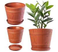Kadax Barrel Planter, Plastic Plant Pot With Saucer For Indoor And Outdoor Use (Wood-Inspired Design, Diameter 34, Terracotta)