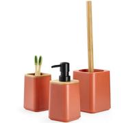 Kadax Bathroom Accessories, Soap Dispenser With Pump, Toothbrush Cup, Toilet Brush With Plastic Holder (Pink)