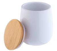 Kadax Bathroom Container, Ceramic Cotton Pad Holder With Bamboo Lid, Small Bathroom Canister For Cotton Buds, Bobby Pins, White