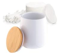 KADAX Bathroom Container, Ceramic Cotton Pad Holder with Bamboo Lid, Small Bathroom Canister for Cotton Buds, Bobby Pins, Stylish Bathroom Organiser (White)