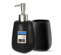 Kadax Bathroom Set (2-Piece) - Ceramic, Soap Dispenser, Bathroom Mug, Soap Dish, Toilet Brush (Cup And Dispenser Black)