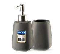 Kadax Bathroom Set (2-Piece) - Ceramic, Soap Dispenser, Bathroom Mug, Soap Dish, Toilet Brush (Cup And Dispenser Anthracite)