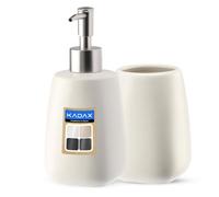 Kadax Bathroom Set (2-Piece) - Ceramic, Soap Dispenser, Bathroom Mug, Soap Dish, Toilet Brush (Cup And Dispenser White)