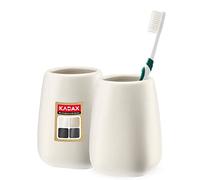 KADAX Bathroom Tumbler 8 x 11 cm, Ceramic Toothbrush Holder, Versatile Matte Cup for Toothpaste, Razor and Toiletries (White, Set of 2)