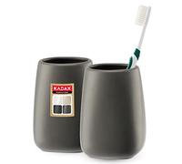 KADAX Bathroom Tumbler 8 x 11 cm, Ceramic Toothbrush Holder, Versatile Matte Cup for Toothpaste, Razor and Toiletries (Grey, Set of 2)