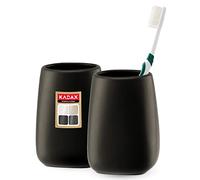 KADAX Bathroom Tumbler 8 x 11 cm, Ceramic Toothbrush Holder, Versatile Matte Cup for Toothpaste, Razor and Toiletries (Black, Set of 2)
