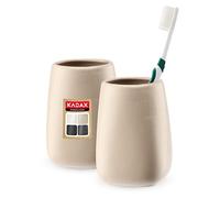 KADAX Bathroom Tumbler 8 x 11 cm, Ceramic Toothbrush Holder, Versatile Matte Cup for Toothpaste, Razor and Toiletries (Beige, Set of 2)