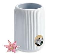 KADAX Bathroom Tumbler, Ceramic Toothbrush Holder for Bathroom, Tall Ribbed Cup for Toothpaste, Cotton Swabs, Elegant Organiser for Sink (White)