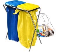 KADAX Bin Bag Stand, Metal Garbage Bag Holder with Plastic Lid, Tall Rubbish Bag Stand for Waste Separation, Outdoor Trash Bag Holder