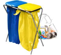 Kadax Bin Bag Stand, Metal Garbage Bag Holder With Plastic Lid, Tall Rubbish Bag Stand For Waste Separation (Blue-Yellow)