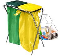 Kadax Bin Bag Stand, Metal Garbage Bag Holder With Plastic Lid, Tall Rubbish Bag Stand For Waste Separation (Green-Yellow)