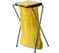 KADAX Bin Bag Stand, Metal Garbage Bag Holder with Plastic Lid, Tall Rubbish Bag Stand for Waste Separation, Outdoor Trash Bag Holder (Single, Yellow)