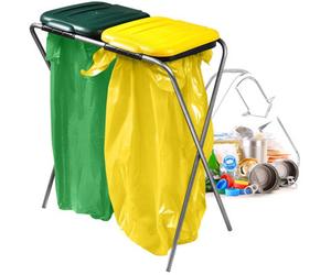 Kadax Bin Bag Stand, Metal Garbage Bag Holder With Plastic Lid, Tall Rubbish Bag Stand For Waste Separation (Green-Yellow)