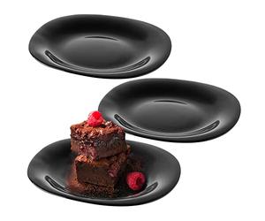 KADAX Black Dessert Plates, Dishwasher Safe Plate Set, Reinforced Glass Cake Plates, Modern Breakfast Plates, Dinner Plates for Cakes(Black/3pcs)