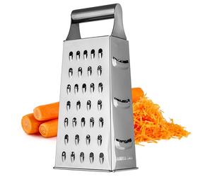 KADAX Box Grater, Stainless Steel Hand Held Grater with Handle for Coarse and Fine Grating, Four-Sided Kitchen Shredder for Cheese, Vegetable