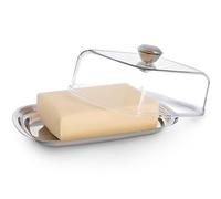 KADAX Butter Dish, Dishwasher Safe Butter Dish with Stainless Steel Tray, Butter Container with Clear Plastic Lid and Ergonomic Handle