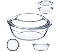 Kadax Casserole Dish Made Of Heat Resistant Glass, Fireproof Vessel, Glass Roasting Dish With Lid And Handles (Round, 2.2L)