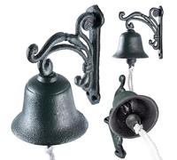 KADAX Cast Iron Door Bell, Garden Bell with Cord, Decorative Rustic Style Wall Bell, Bell for Outdoor Door, Wall Mounted Doorbell (Green)