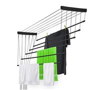 KADAX Ceiling Clothes Airer, Ceiling-Mounted Drying Rack with Steel Rods for Bathroom, Laundry Dryer for Indoor and Outdoor Use (Black, 6 x 130 cm)
