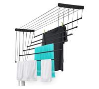 KADAX Ceiling Clothes Airer, Ceiling-Mounted Drying Rack with Steel Rods for Bathroom, Laundry Dryer for Indoor and Outdoor Use (Black, 6 x 100 cm)