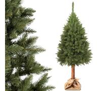 Kadax Christmas Tree 6Ft, Artificial Xmas Tree On Natural Pine Trunk, Green Holiday Tree With Plastic Stand 180 Cm