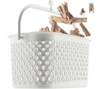 KADAX Classic Clothes Peg Basket, Peg Basket for Clothesline, Hanging, Peg Bag for Clothespins, Basket with Hooks (White)
