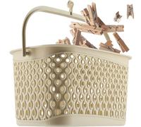 KADAX Classic Clothes Peg Basket, Peg Basket for Clothesline, Peg Basket for Hanging, Peg Bag for Clothespins, Baskets with Hooks (Beige)