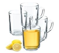 KADAX Transparent Glass Mug with Handle, Dishwasher Safe Drinking Glasses with Handle, Glass Coffee Glasses, Tea Glasses, Water Glasses, Glass Cups for Hot (4 x 240 ml)