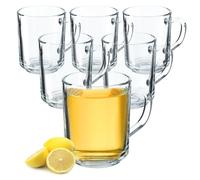 KADAX Clear Glass Tumbler with Handle, Dishwasher Safe for Coffee, Tea, Water, Hot Drinks (6 x 240ml)