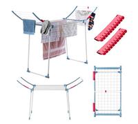 Kadax Clothes Airer With 18 M Drying Line Length, Large Clothes Wing Dryer For Bed Linen Stainless Steel Tumble Dryer (White-Blue)