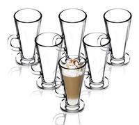 Kadax Coffee Glasses 260 Ml, Tall Drinking Glasses With Handle For Latte Macchiato, Cappuccino Glassware For Tea, Water(Set Of 6)