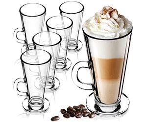 KADAX Coffee Glasses 260 ml, Tall Drinking Glasses with Handle for Latte Macchiato, Cappuccino, Transparent Glassware for Tea, Water, Juice (Set of 6)