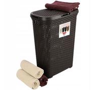 Kadax Curver Faux Rattan Laundry Basket 40 Liters Polypropylene 44.7 X 26.5 X 61.5 Cm Chocolate