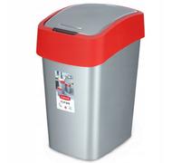 Kadax Curver- Rubbish Bin, Polypropylene, Flip Bin, Silver-Red (25 L)