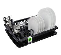 KADAX Dish Drainer, Plastic Dish Drying Rack with Drip Tray, Draining Rack with Cutlery Compartments for Kitchen Counter, Sink (Anthracite)