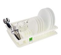KADAX Dish Drainer, Plastic Dish Drying Rack with Drip Tray, Draining Rack with Cutlery Compartments for Kitchen Counter, Sink (Cream)