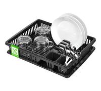 KADAX Dish Drainer, Plastic Dish Drying Rack with Drip Tray, Draining Rack with Cutlery Compartments for Kitchen Counter, Sink (Small, Anthracite)