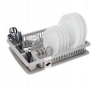 Kadax Dish Drainer, Plastic Dish Drying Rack With Drip Tray, Draining Rack With Cutlery Compartments, Kitchen Counter (Light Grey)