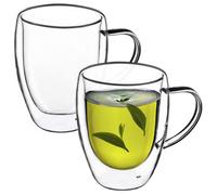 Kadax Double Walled Glass Cup Transparent Cup With Handle For Tea, Matcha, Juice, Water, Lightweight Coffee Mug (270 Ml Set Of 2)