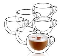 KADAX Double Walled Glass Mug, Transparent Cup with Handle, Insulated Coffee Mug for Green Tea, Cappuccino, Matcha, Juice, Water, Unique Glassware (280 ml, Set of 6)