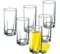 KADAX Drinking Glasses, Set of 6 Water Glasses, Juice Glasses, Ribbed Glasses for Water, Juice, Cocktail, Drink (Tall, 380ml)