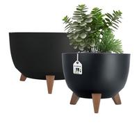 Kadax Elevated Plant Pot, Large Plastic Planter With Legs For Indoor And Outdoor Use (29 + 40 Cm, Black)