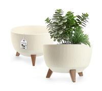 Kadax Elevated Plant Pot, Large Plastic Planter With Legs For Indoor And Outdoor Use (29 Cm Diameter, Cream)