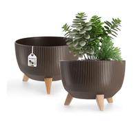 Kadax Elevated Plant Pot, Large Plastic Planter With Legs For Indoor And Outdoor Use (33 Cm Diameter, Mocha)
